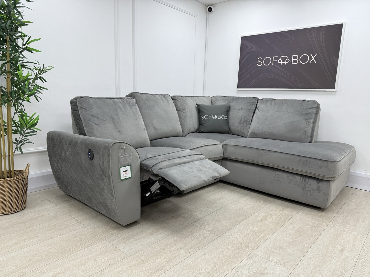 DFS Orka Velvet Power Recliner Corner Sofa In Grey