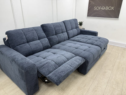 DFS Steller Power Recliner 3 Seater L Shape Sofa In Midnight Navy Fabric