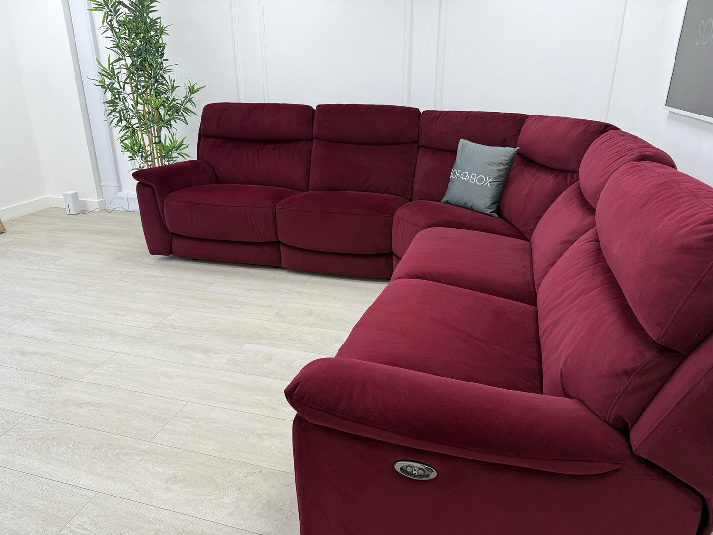 DFS Ronan Velvet Power Recliner Corner Sofa In Plum