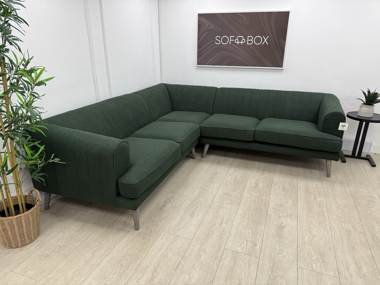 DFS Enhanced Corner Sofa In Green Bouclé Fabric