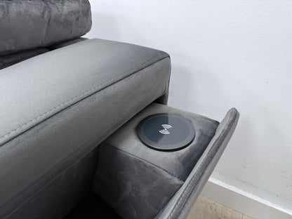 DFS Wander Power Recliner Corner Sofa Bed In Velvet Charcoal Fabric