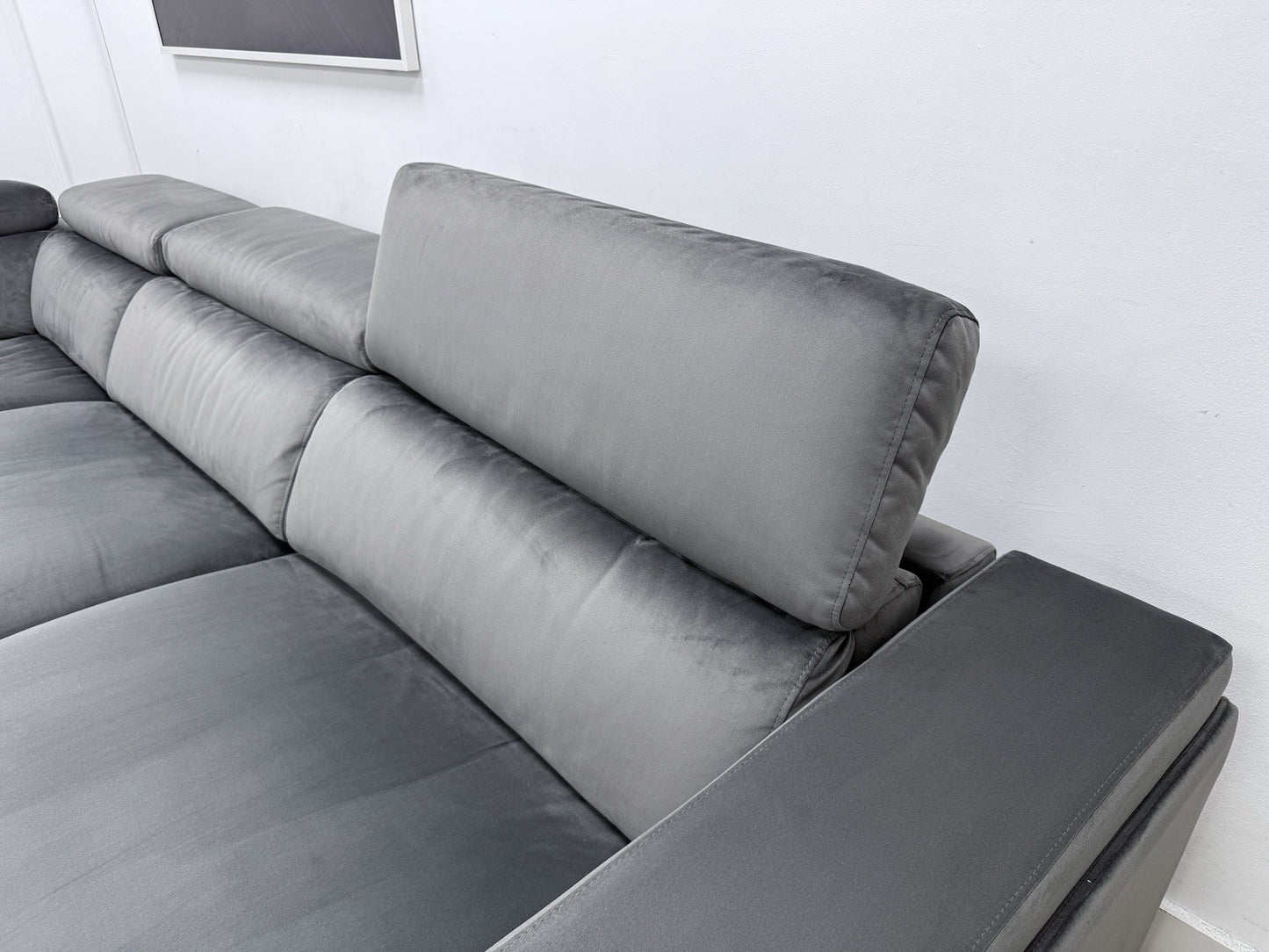 DFS Wander Power Recliner Corner Sofa Bed In Velvet Charcoal Fabric