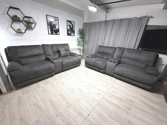 DFS Mallow Express 3 Seater Power Recliner Sofa Set & Console Unit X2 RRP £2796