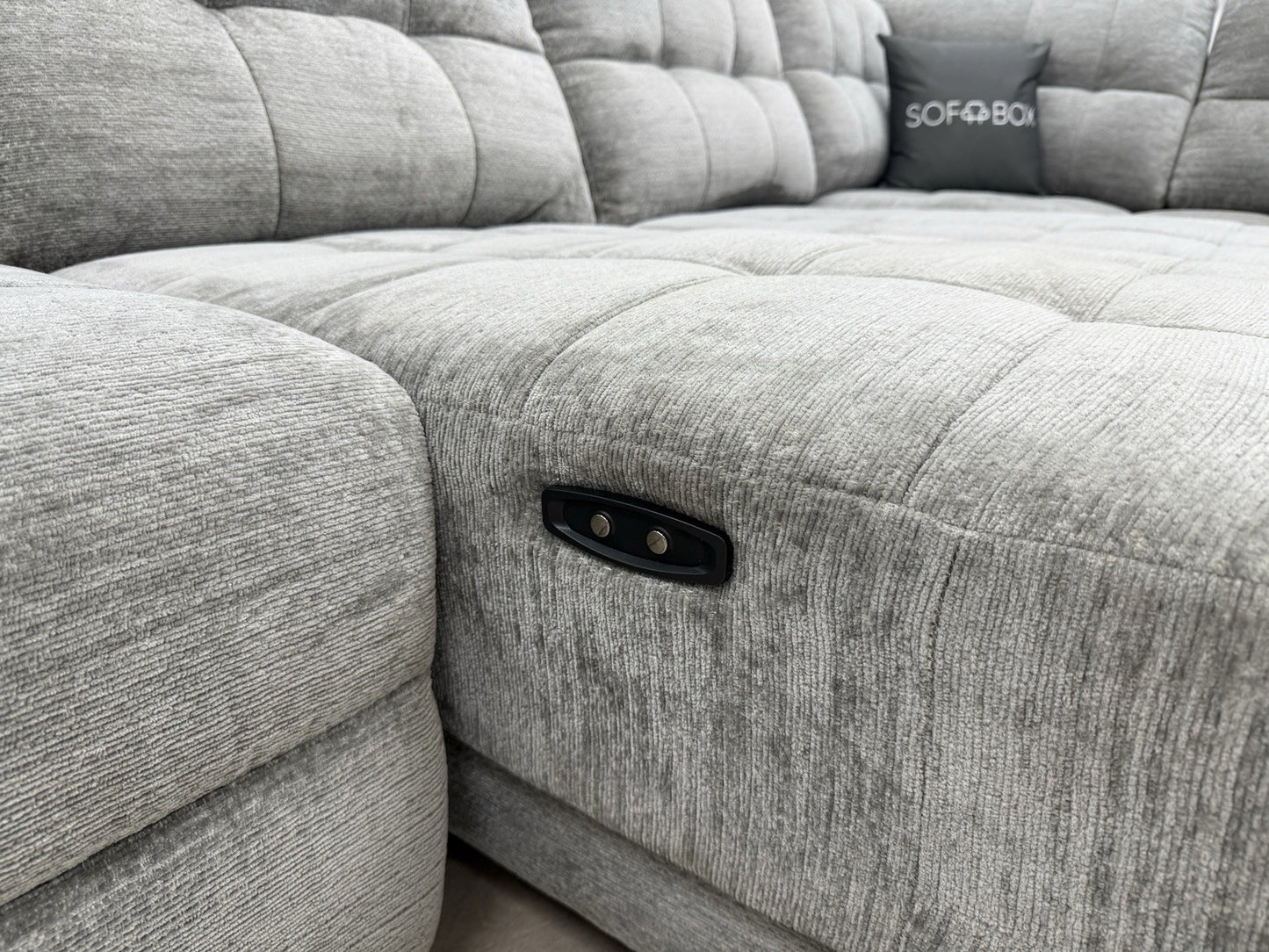 DFS Steller Corner Sofa & Footstool In Mist Grey