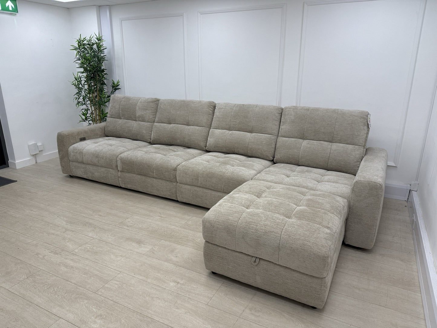 DFS Steller XL Power Recliner Chaise Sofa In Taupe Fabric