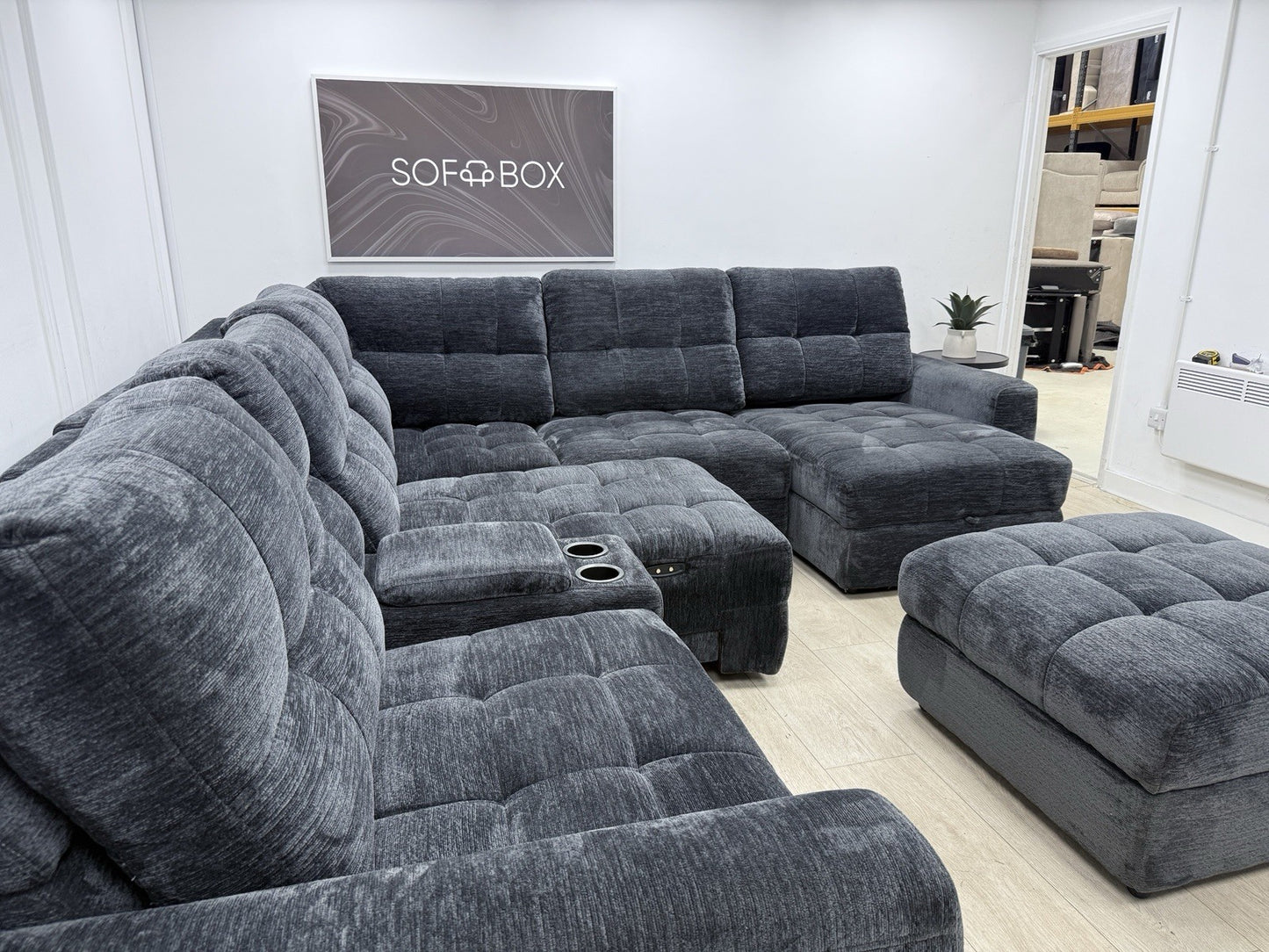 DFS Steller Power Recliner Slider Corner Sofa In Black Fabric