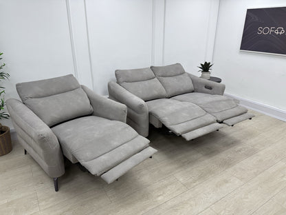 Sofology Renato Power Recliner 2 Seater Sofa & Chair Set In Stone Fabric