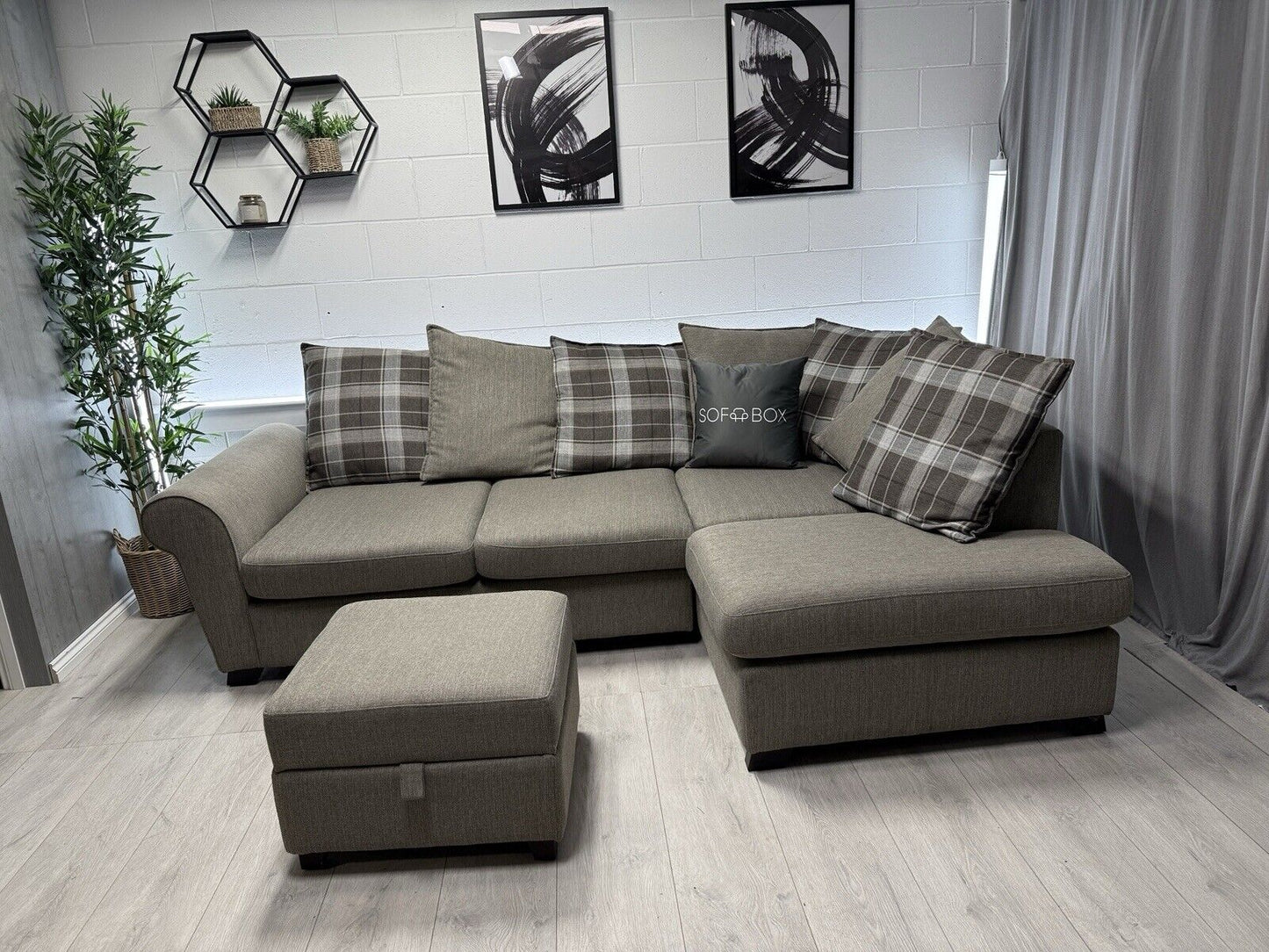 DFS Owen Corner Sofa and Footstool Set in Taupe