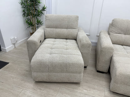 DFS Una Power Slider 3 Seater Sofa & Chair Set In Roma Oyster Fabric