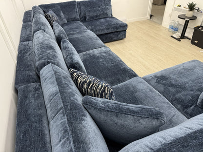 Sofology Bellagio Large U Shape Sofa In Luxury Deep Pile Chenille Denim Fabric