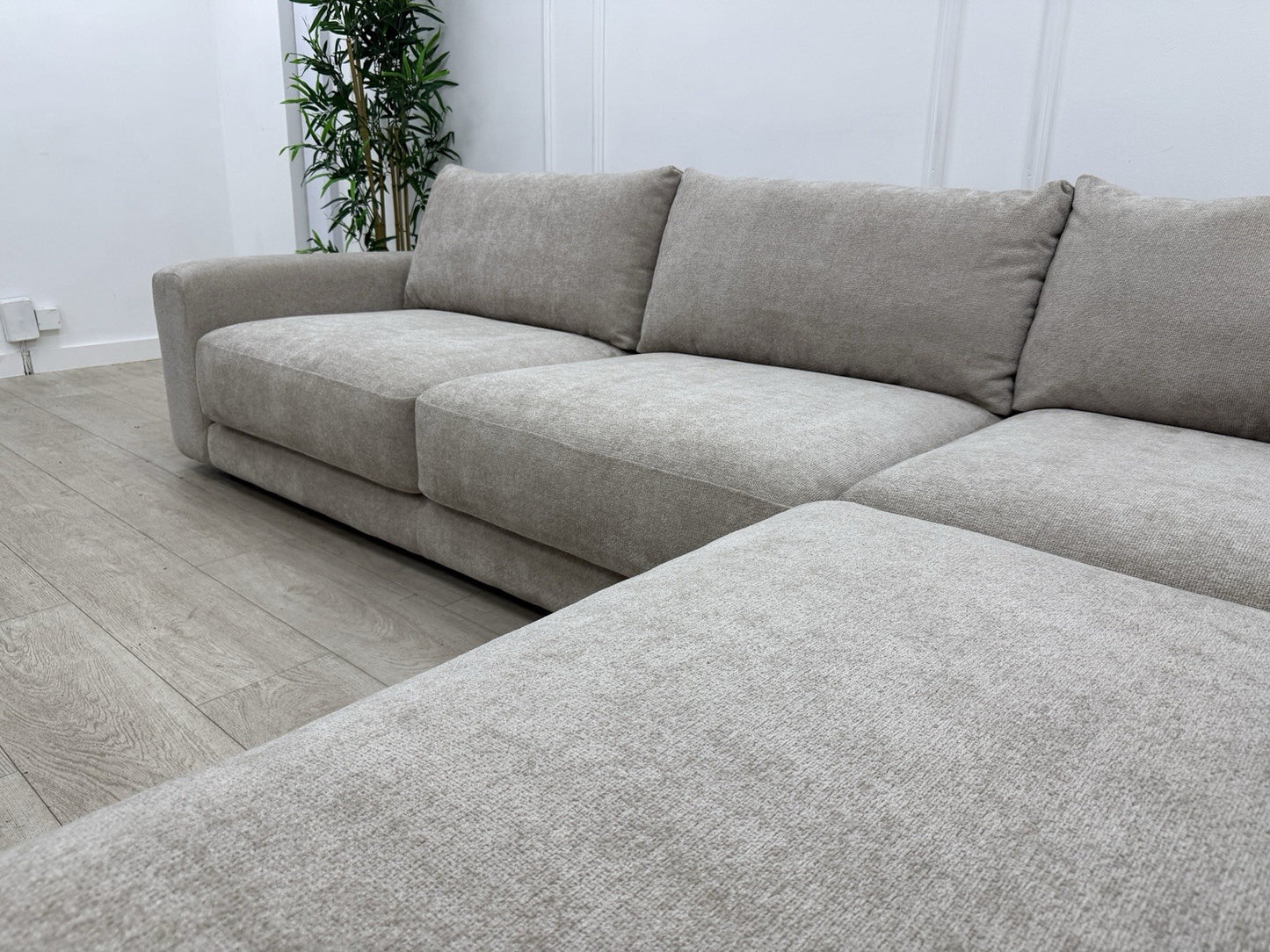 Sofology Amalfi Corner Sofa In Cosy Chenille Stone Fabric