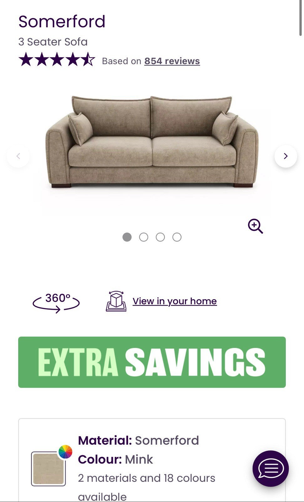 DFS Somerford 3 Seater Sofa, Armchair & Footstool In Mink Fabric