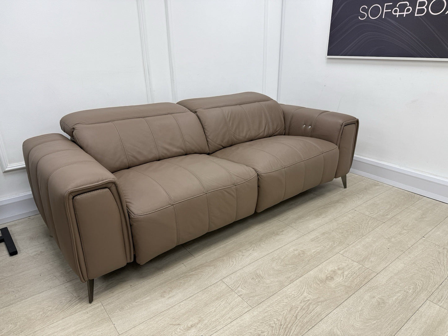 DFS Torren 3 Seater Power Recliner Sofa & Chair Set In Borelli Fawn Leather