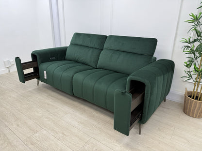 DFS Trip / Torren / Showcase Power Recliner 3 Seater Sofa In Bottle Green Velvet