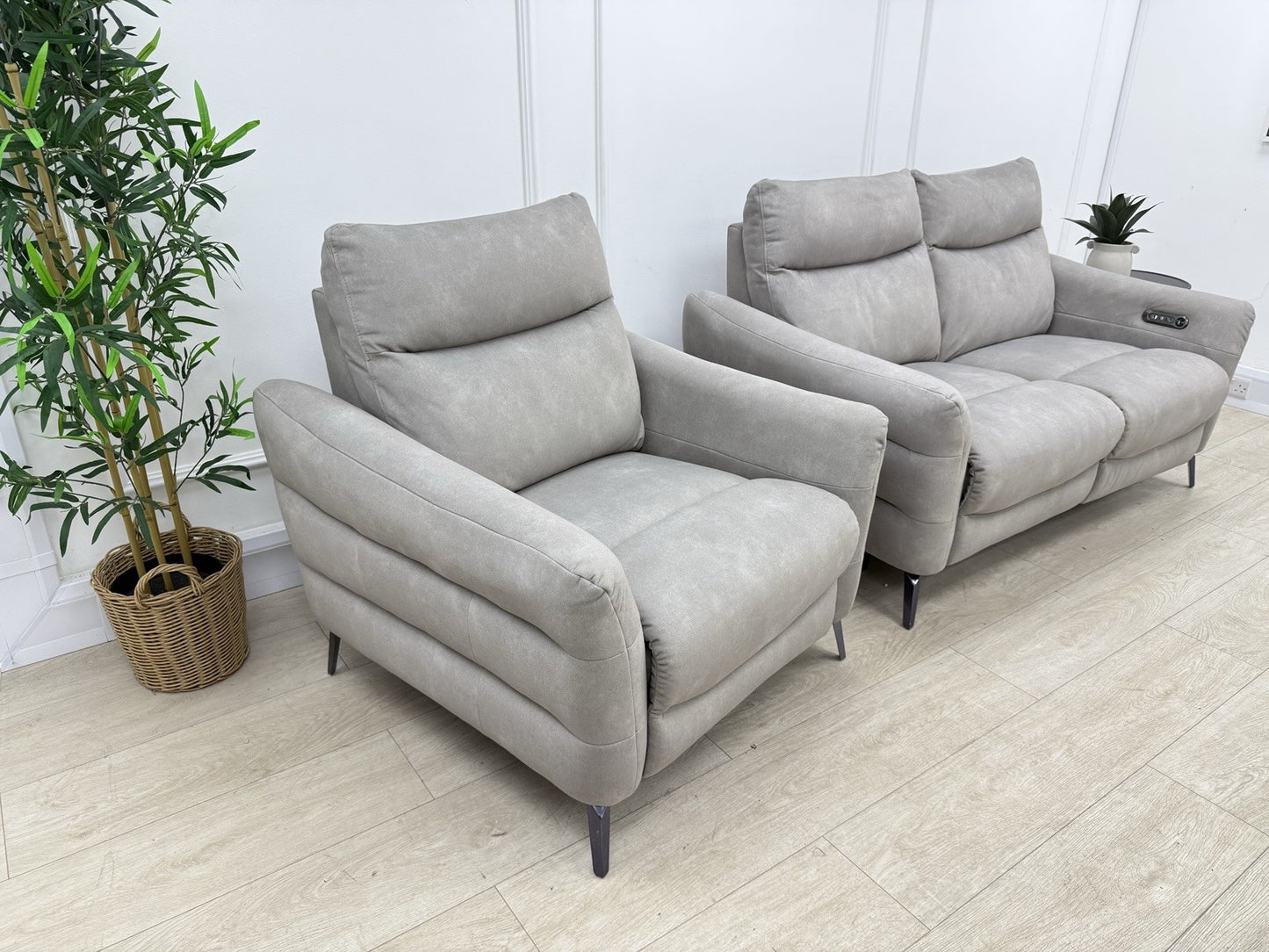 Sofology Renato Power Recliner 2 Seater Sofa & Chair Set In Stone Fabric