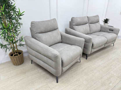 Sofology Renato Power Recliner 2 Seater Sofa & Chair Set In Stone Fabric