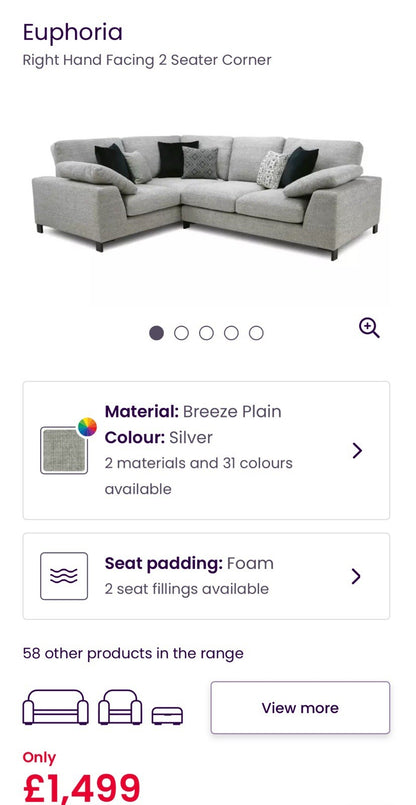 DFS Euphoria Right Hand Corner Sofa In Grey