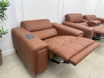 DFS Showcase 3 Seater Sofa With Smart Console & Armchair In Cinnamon Leather