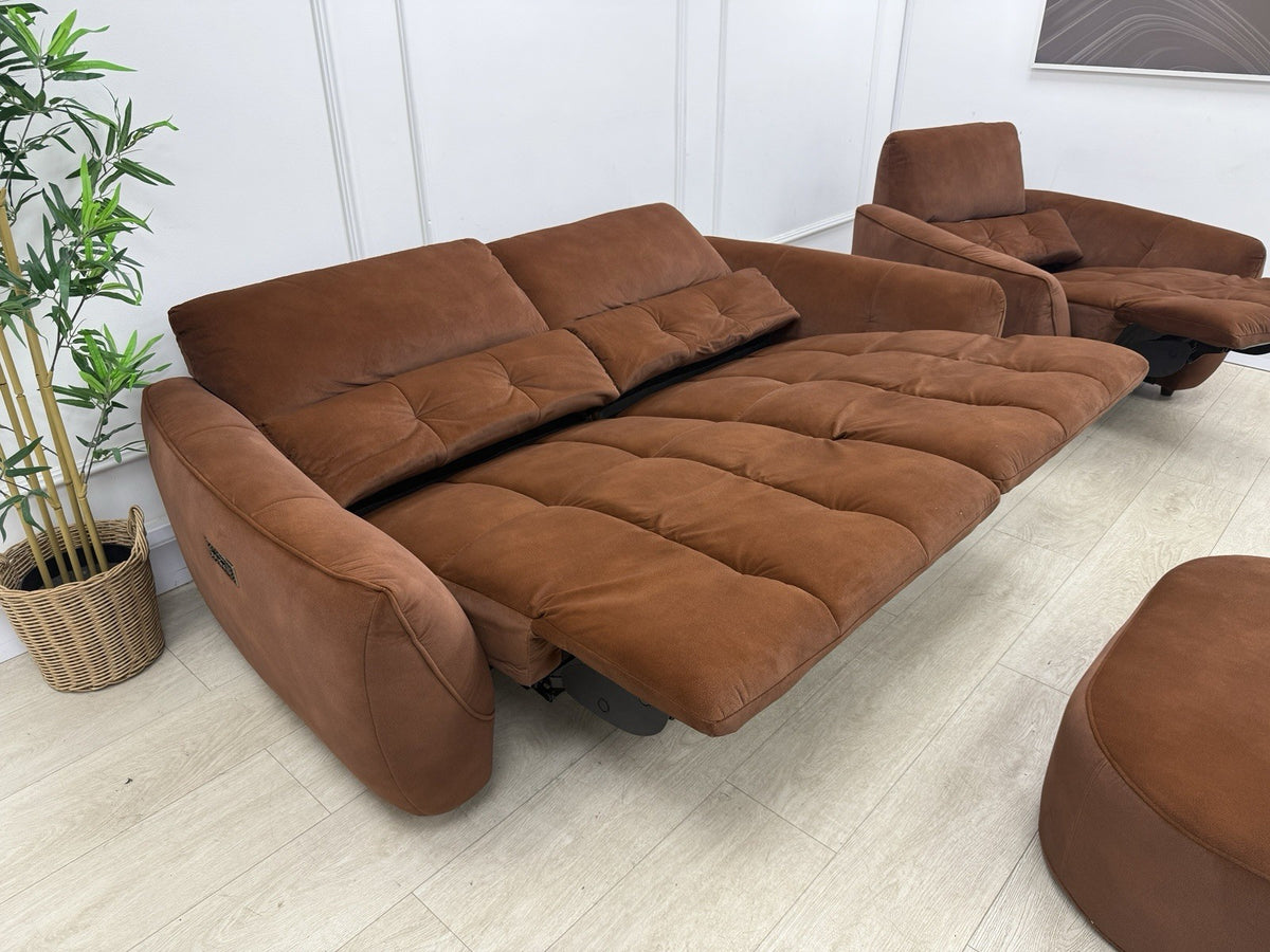 DFS Elektra Power Recliner Sofa, Armchair & Footstool Set In Burnt Orange