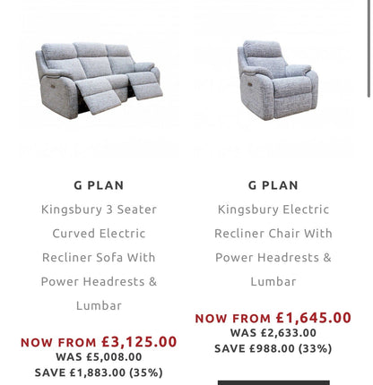 G Plan Kingsbury 3 Seater Curved Sofa & Chair Set Recliner/Lumbar/Headrest