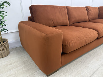 Next Houghton Deep Relaxed Sit Corner Sofa In Orange Easy Clean Velvet Fabric