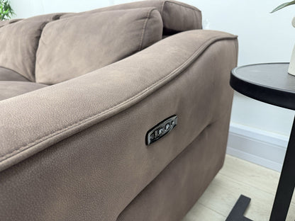 Furniture Village Xavier 3 Seater Chaise Sofa Power Recliner/Headrests In Brown Fabric