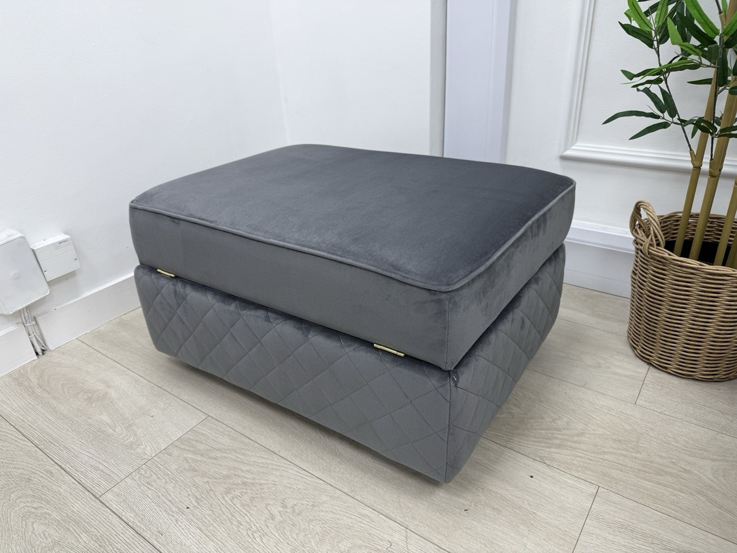 DFS Orka Velvet Storage Footstool In Steel