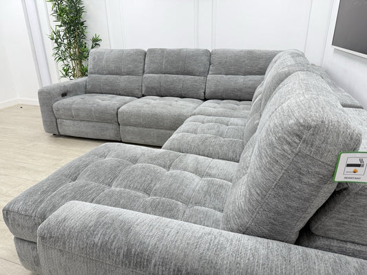 DFS Steller Power Recliner Slider Corner Sofa In Mist Grey Fabric