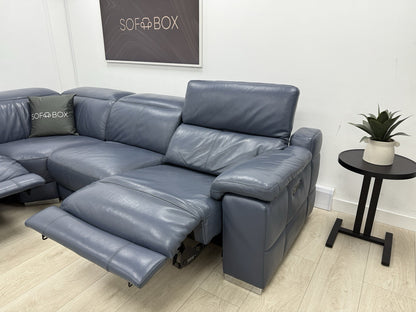 Sofology Laurence Power Recliner Corner Sofa In Smoke Blue Leather