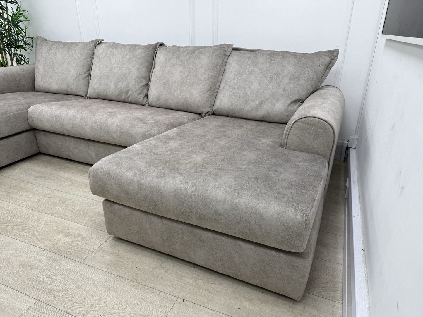 DFS Serenis Large Double Ended Chaise Sofa In Oatmeal Fabric