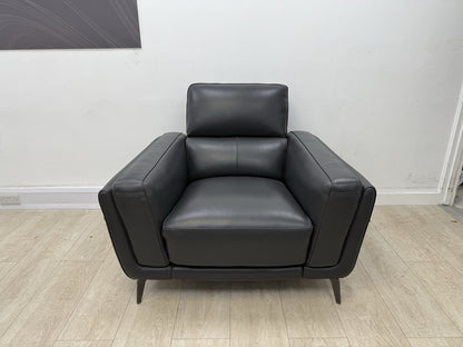 DFS San Antonio Power Recliner Heated Chair In Super Club Dark Grey Leather