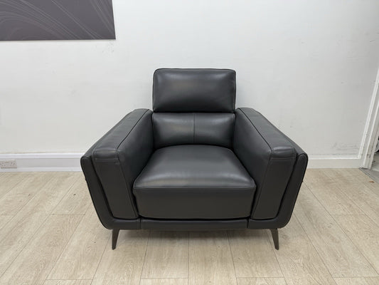 DFS San Antonio Power Recliner Heated Chair In Super Club Dark Grey Leather