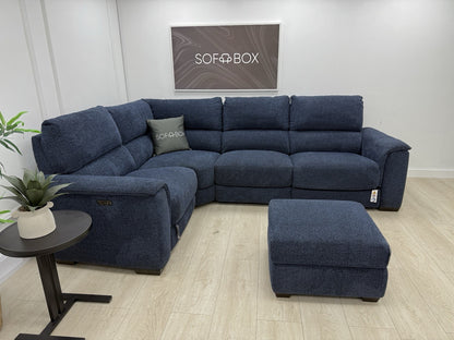 DFS Arwen Power Recliner Corner Sofa Right Hand Facing & Footstool Set In Navy