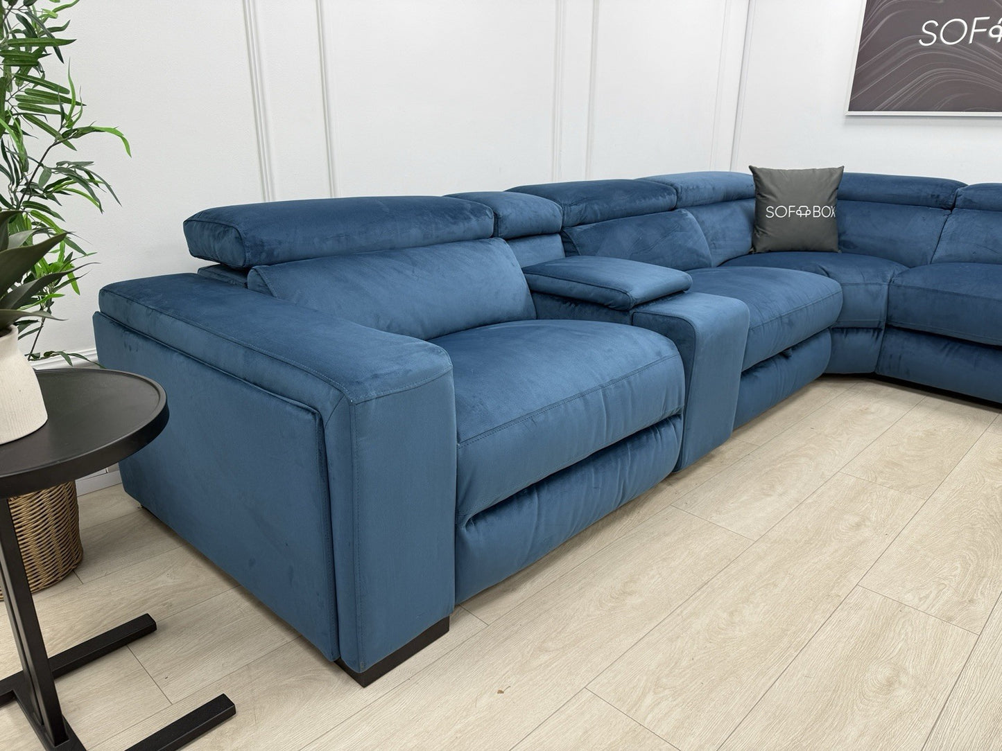 DFS Wander Power Recliner Corner Sofa In Blue Velvet
