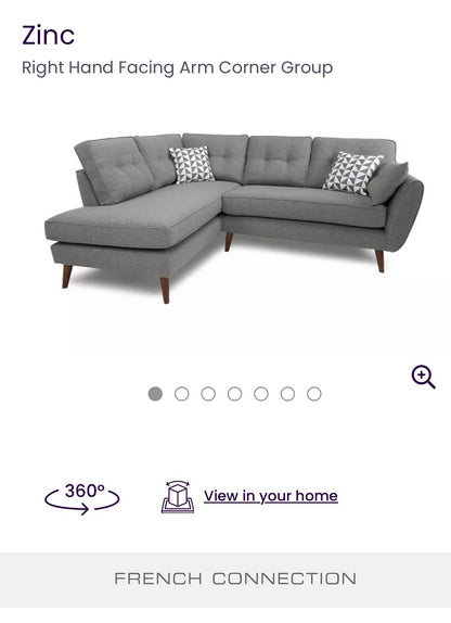 DFS Zinc French Connection Corner Sofa In Grey