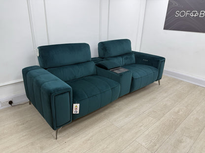 DFS Showcase 3 Seater Power Recliner Cinema Sofa In Teal Velvet Fabric