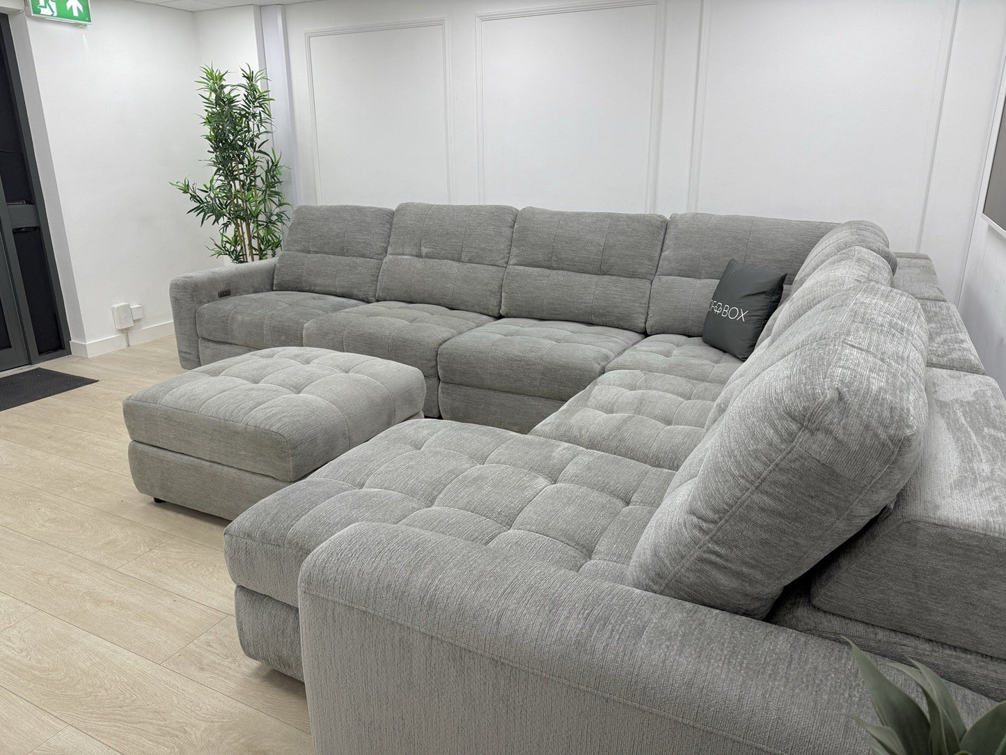 DFS Steller Corner Sofa & Footstool In Mist Grey