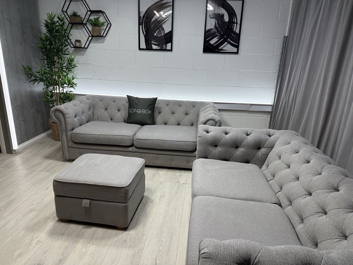 DFS Belair 3 & 2 Seat Sofa Set With Footstool In Grey