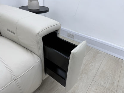 DFS Showcase 2 Seater Cinema Power Recliner Sofa With Console In Frost Leather
