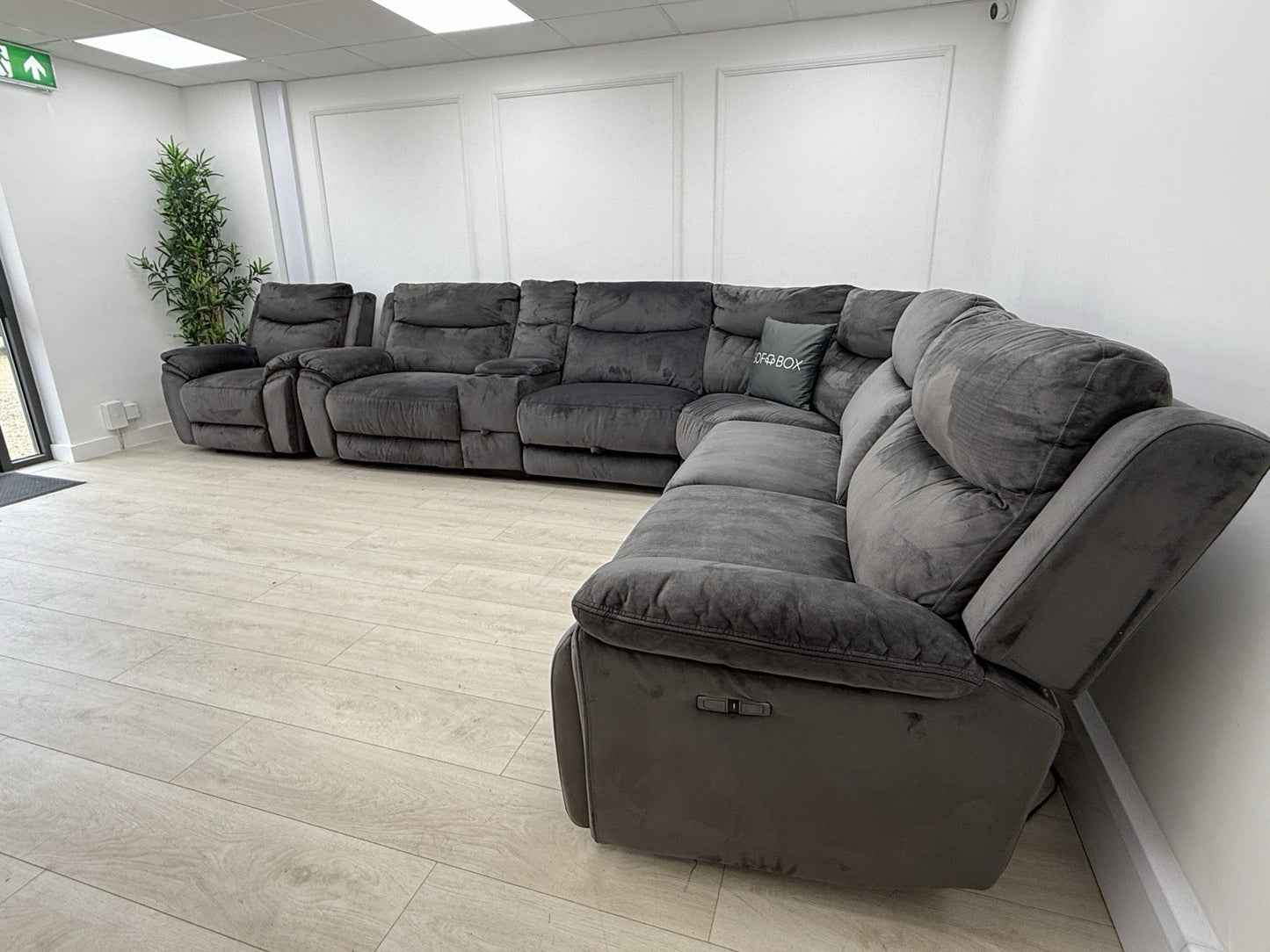 DFS Trek Recliner Corner Sofa & Armchair In Charcoal Velvet