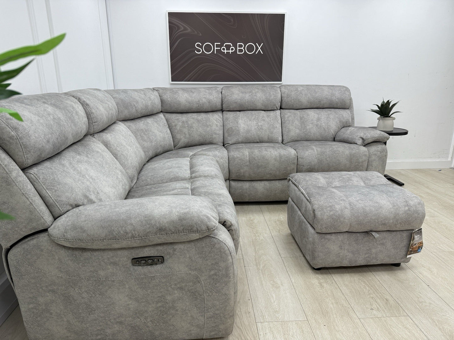 Furniture Village Moreno Power Recliner Corner Sofa & Footstool In Grey