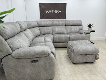 Furniture Village Moreno Power Recliner Corner Sofa & Footstool In Grey