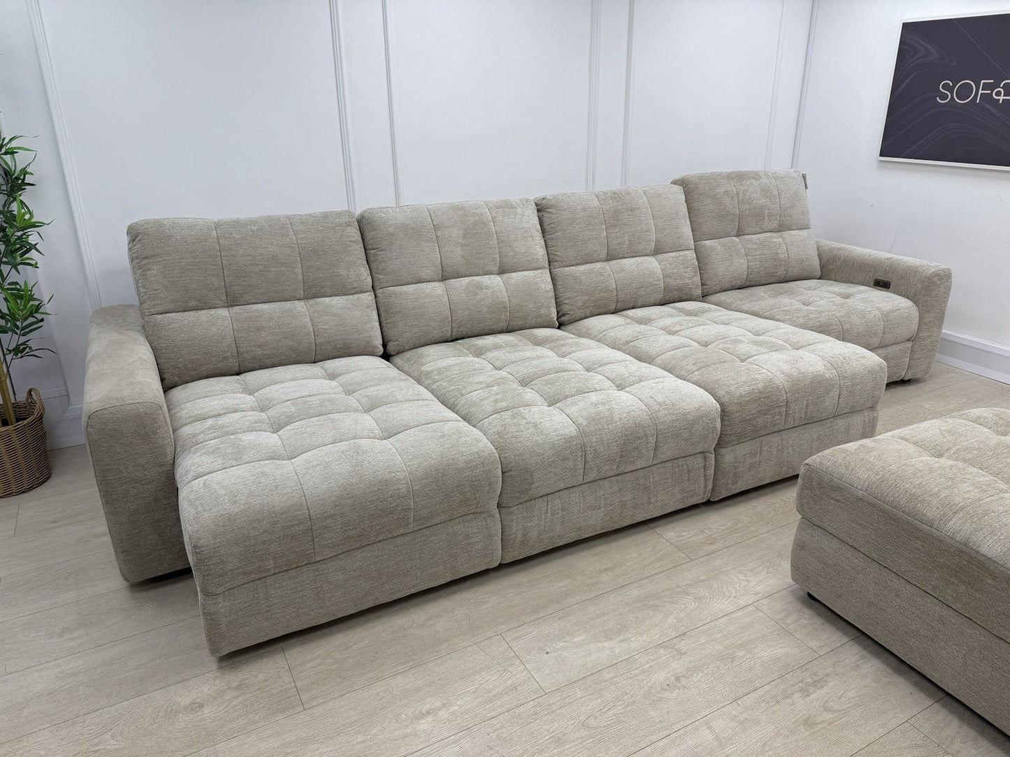DFS Steller XL Power Recliner Chaise Sofa In Taupe Fabric
