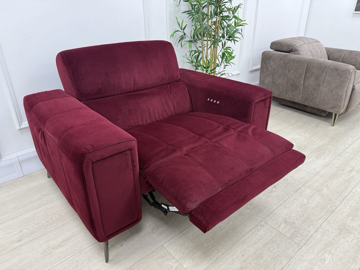DFS Showcase Power Recliner Chair in Boutique Plum Velvet Fabric