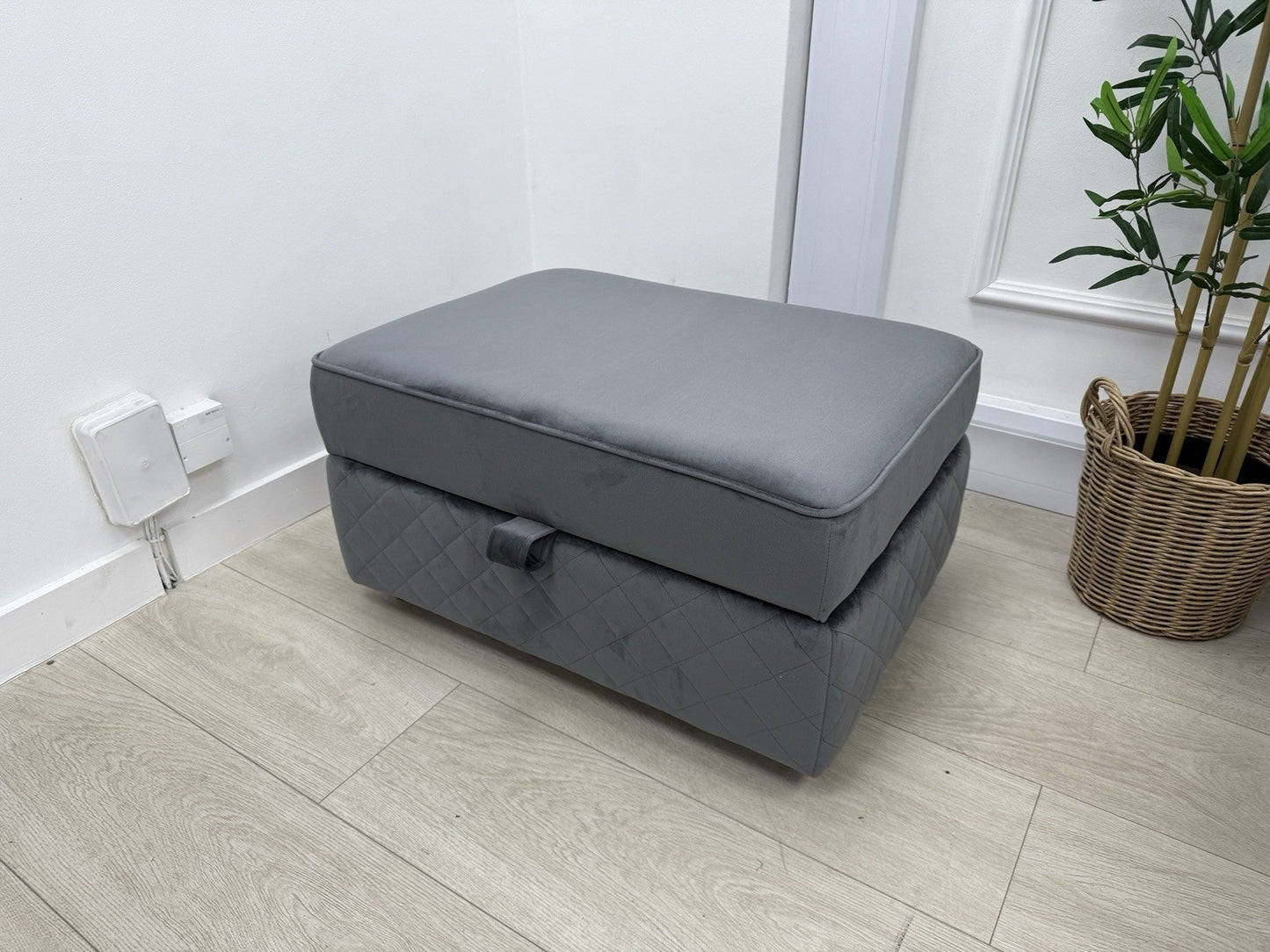 DFS Orka Velvet Storage Footstool In Steel