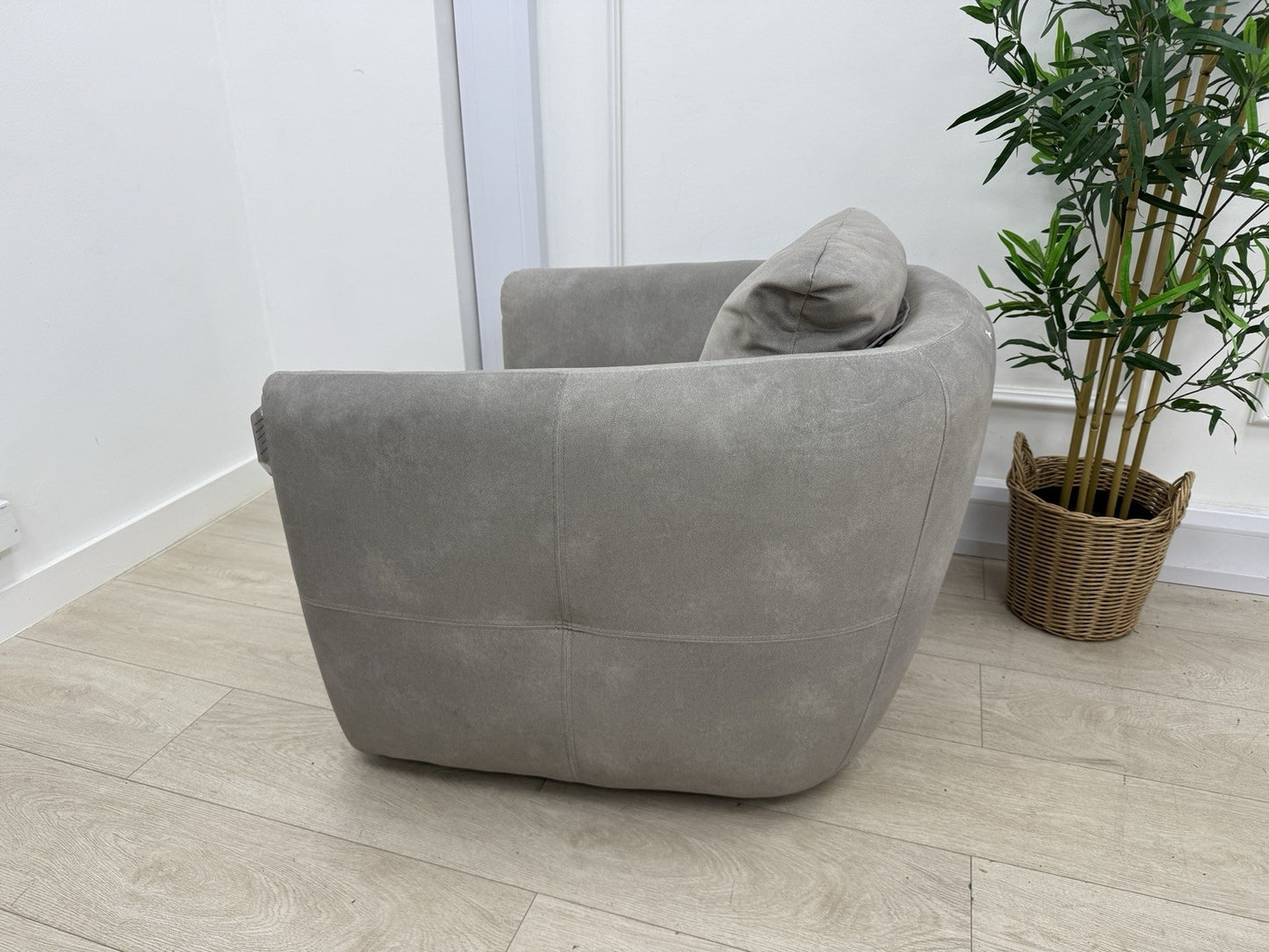 Sofology Marvella Swivel Accent Chair In Flecked Fabric Stone