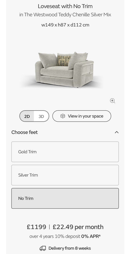 Sofology The Westwood Loveseat Cuddle Chair In Teddy Chenille Silver Mix