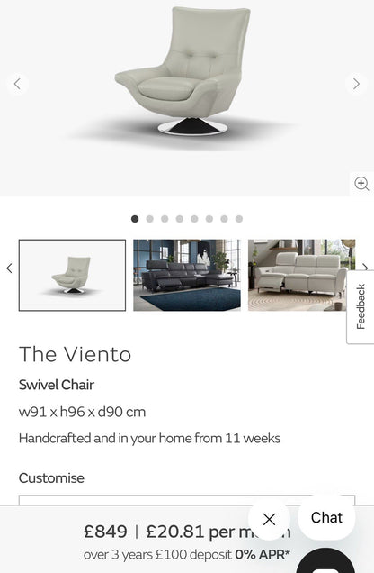 Sofology The Viento/Missouri Swivel Chair In Light Grey Leather