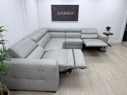 Natuzzi Click Modular Power Recliner Corner Sofa In Grey Leather