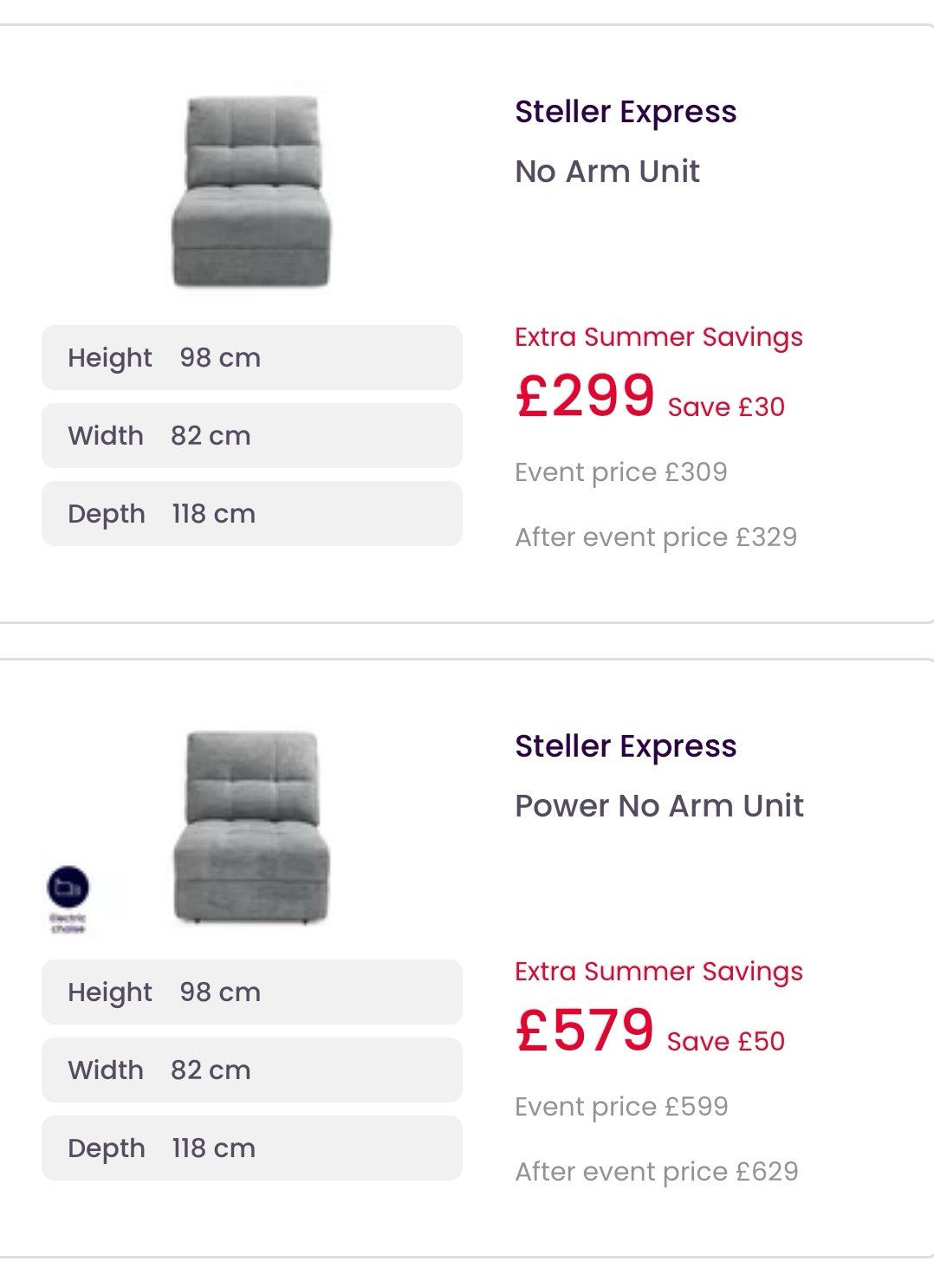 DFS Steller Power Slider U Shape Sofa In Grey Mist Fabric